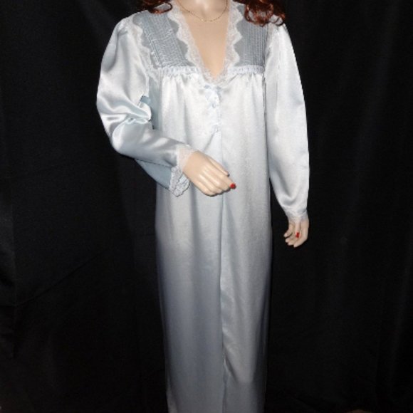 Vintage 90's Ice Blue Satin Barbizon Robe - Picture 2 of 7